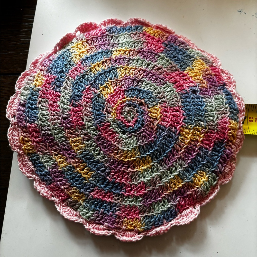 Vintage handmade crochet round Dollie’s for the table. 1st. 7.5 in. And 8.5in.